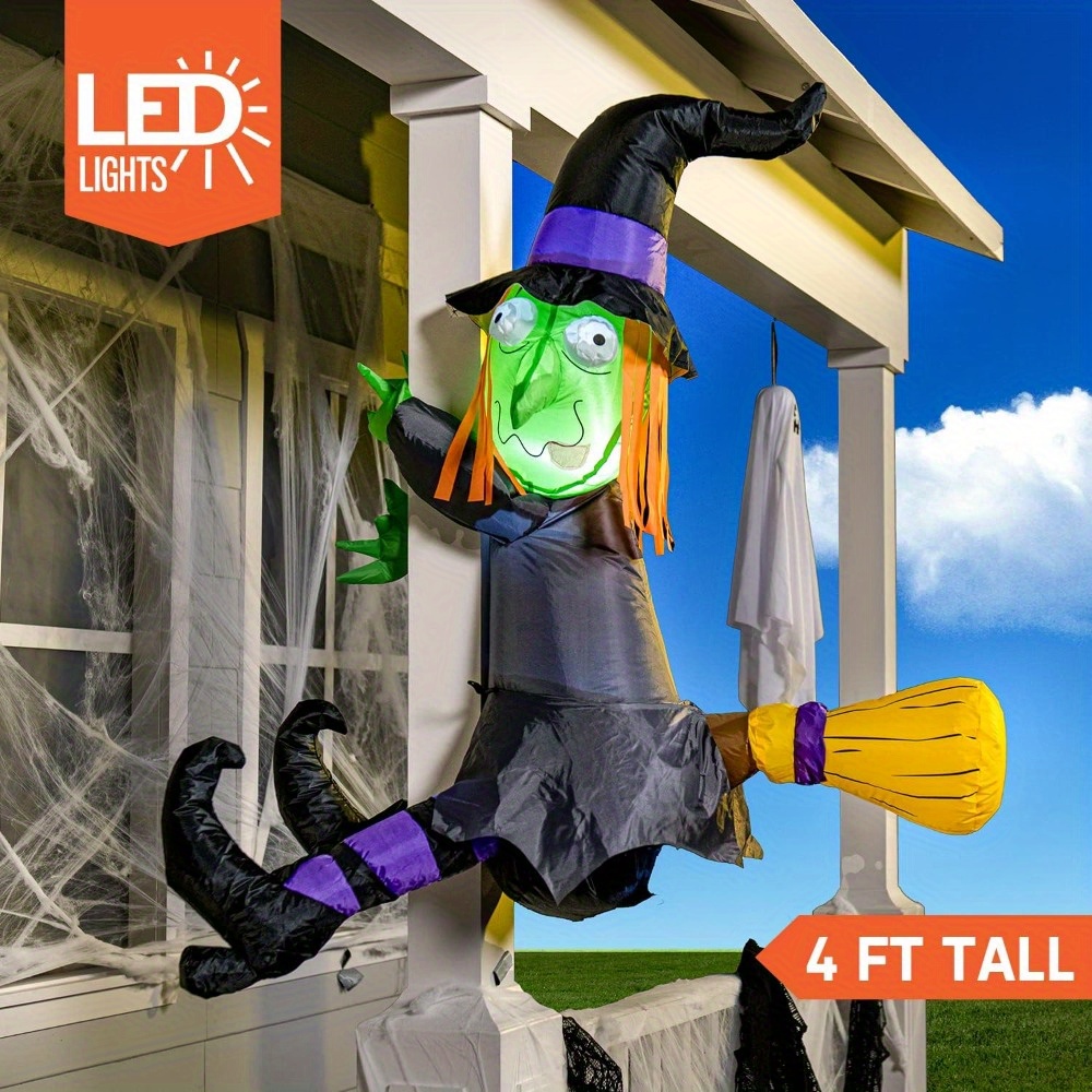 Outdoor Lighting Ideas For Party - 4FT Halloween Inflatable Witch with Build-in
