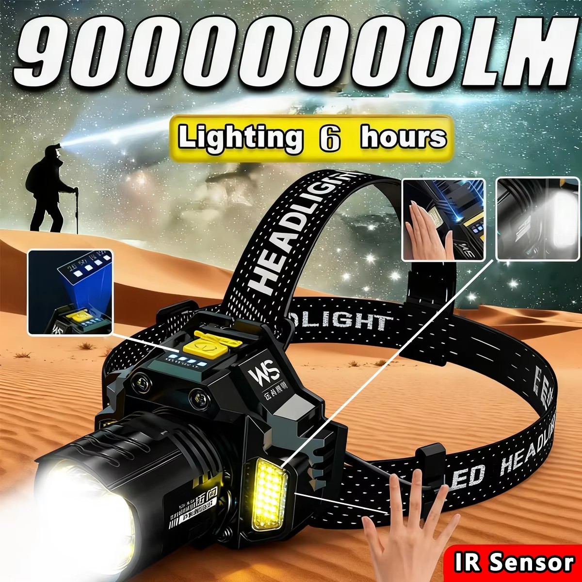 Outdoor Lighting With Sensor - Rechargeable Powerful LED Headlamp with Telescopic