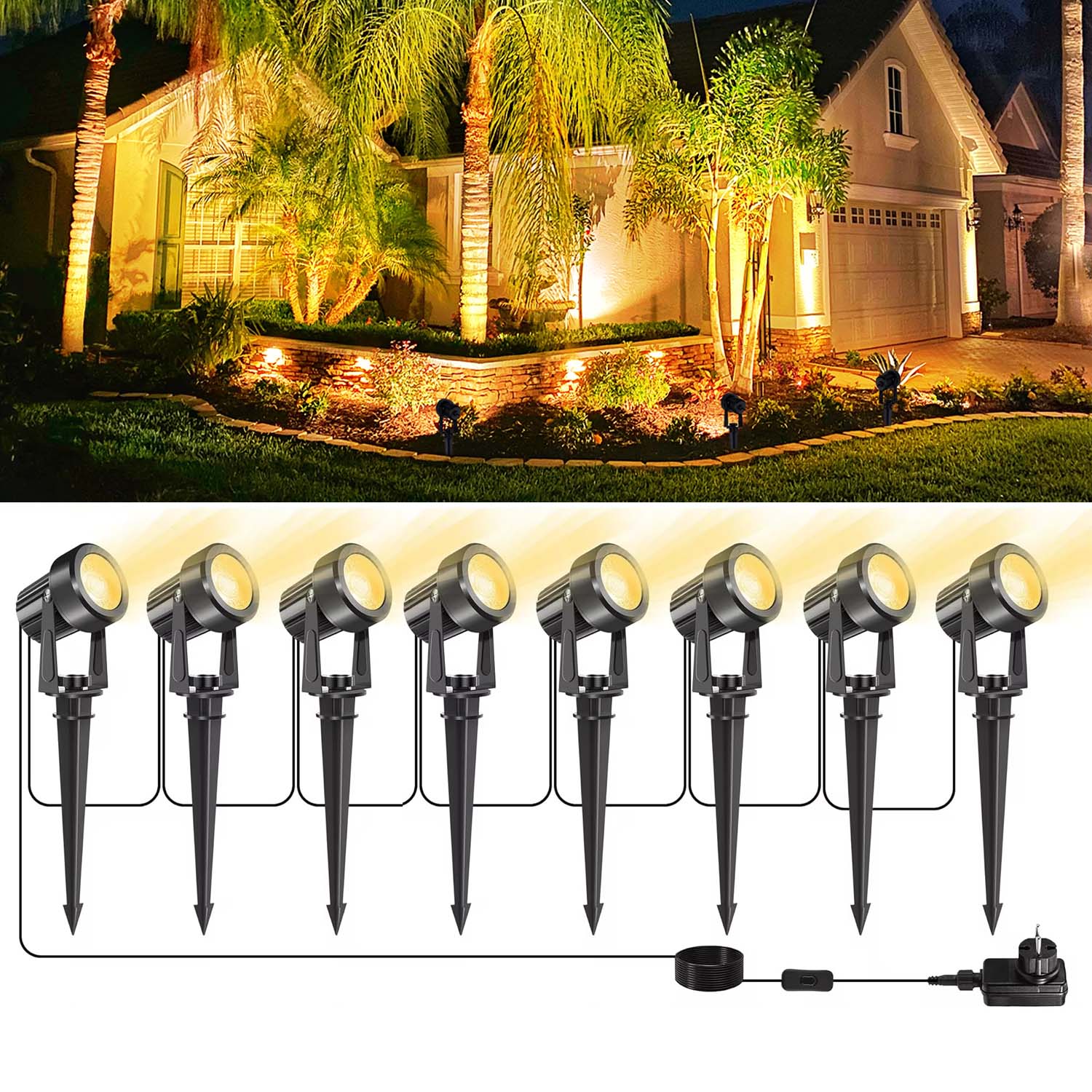Outdoor Lighting Low Voltage - 4/6/8LEDS 3000K Outdoor Spotlight Landscape IP65